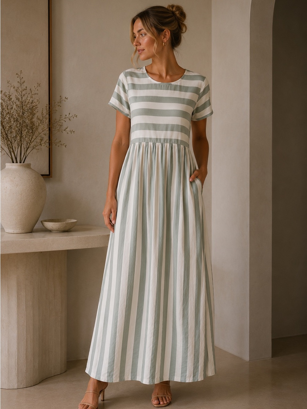 JODIFL | Striped Pocket Maxi Tee Shirt Dress | size Medium
